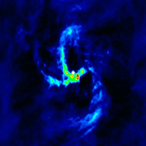 VLA-Beobachtungsfoto mit ausgeblendeter, heller Punktquelle: Mini-Spirale