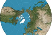 Gnomonische Projektion der Erdkugel vom Nordpol aus
