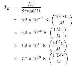 Gleichung für die Hawking-Temperatur mit Beispielen