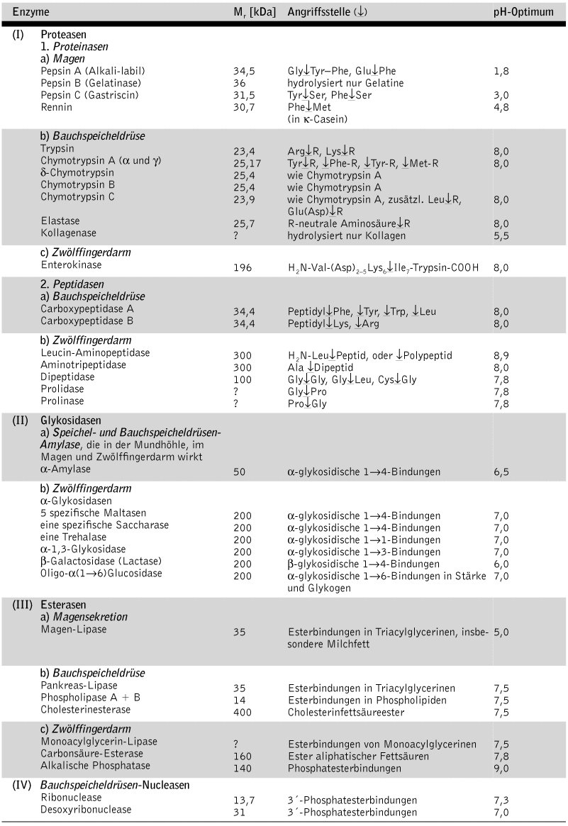 wissenschaft-online > Kompaktlexikon der Biologie > Verdauung: Tabelle I
