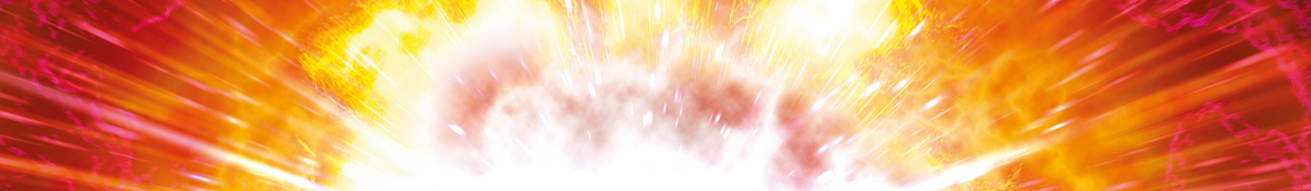 Eine künstlerische Darstellung einer Explosion mit intensiven Farben. Helle, leuchtende Gelb- und Orangetöne strahlen von einem zentralen Punkt aus, umgeben von weißen und rosa Wolken. Die dynamischen Linien und Farbverläufe vermitteln Bewegung und Energie.