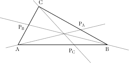 Abbildung 1 zum Lexikonartikel Ceva, Satz von Abbildung 1 zum Lexikonartikel Ceva, Satz von