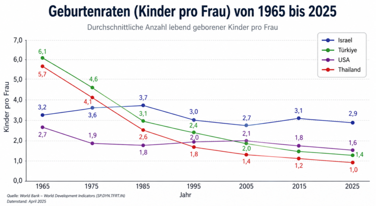 Religionen wirken demografisch: Geburtenraten aus den USA, Turkiye, Israel & Thailand