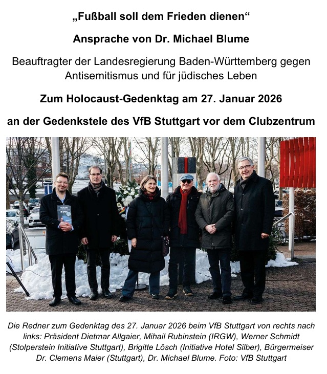 Fussball soll dem Frieden dienen – Meine Ansprache zum Holocaust-Gedenktag 2026 beim VfB Stuttgart